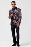 Men's Purple Notched Lapel Jacquard Single Breasted Prom Blazer