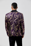 Men's Purple Notched Lapel Jacquard Single Breasted Prom Blazer