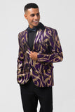 Men's Purple Notched Lapel Jacquard Single Breasted Prom Blazer