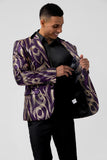 Men's Purple Notched Lapel Jacquard Single Breasted Prom Blazer