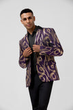 Men's Purple Notched Lapel Jacquard Single Breasted Prom Blazer