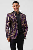 Men's Purple Notched Lapel Jacquard Single Breasted Prom Blazer