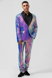 Men's Sparkly Purple Shawl Lapel One Button 2 Piece Prom Party Suits