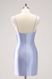 Sparkly Blue Spaghetti Straps Corset Sequin Tight Homecoming Dress with Beading