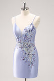 Sparkly Blue Spaghetti Straps Corset Sequin Tight Homecoming Dress with Beading