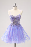 Sparkly Lilac A Line Corset Floral Short Homecoming Dress with Sequins