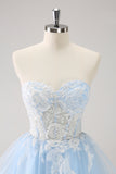 Sparkly Blue A Line Corset Sequin Short Homecoming Dress with Appliques