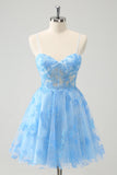 Cute Blue A Line Glow In The Dark Homecoming Dress with Butterflies Pattern