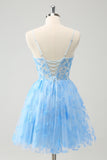 Cute Blue A Line Glow In The Dark Homecoming Dress with Butterflies Pattern