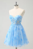 Cute Blue A Line Glow In The Dark Homecoming Dress with Butterflies Pattern