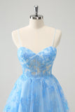 Cute Blue A Line Glow In The Dark Homecoming Dress with Butterflies Pattern