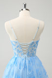 Cute Blue A Line Glow In The Dark Homecoming Dress with Butterflies Pattern