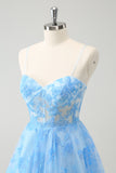 Cute Blue A Line Glow In The Dark Homecoming Dress with Butterflies Pattern