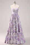 Sparkly Cute Purple Ball Gown Sweetheart Corset Satin Long Prom Dress