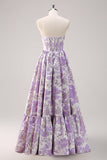 Sparkly Cute Purple Ball Gown Sweetheart Corset Satin Long Prom Dress