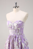 Sparkly Cute Purple Ball Gown Sweetheart Corset Satin Long Prom Dress