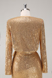 Glitter Bodycon Golden V Neck Short Tight Party Dress