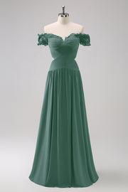 Eucalyptus A Line Off The Shoulder Chiffon Floor Length Bridesmaid Dress