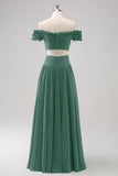 Eucalyptus A Line Off The Shoulder Chiffon Floor Length Bridesmaid Dress