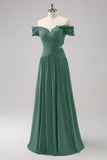 Eucalyptus A Line Off The Shoulder Chiffon Floor Length Bridesmaid Dress