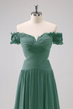 Eucalyptus A Line Off The Shoulder Chiffon Floor Length Bridesmaid Dress