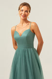 Eucalyptus A Line Spaghetti Straps Ruched Floor Length Bridesmaid Dress