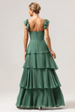 Eucalyptus A Line Off The Shoulder Tiered Long Bridesmaid Dress