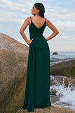 Dark Green A-Line Watteau Train Long Chiffon Bridesmaid Dress with Slit