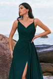 Dark Green A-Line Watteau Train Long Chiffon Bridesmaid Dress with Slit