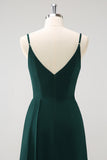 Dark Green A Line Spaghetti Straps Floor Length Chiffon Bridesmaid Dress with Slit