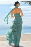 Eucalyptus A-Line Strapless Tiered Ruched Chiffon Long Bridesmaid Dress