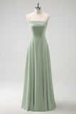 Light Green A Line Cold Shoulder Convertible Chiffon Long Bridesmaid Dress