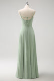 Light Green A Line Cold Shoulder Convertible Chiffon Long Bridesmaid Dress