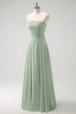 Light Green A Line Cold Shoulder Convertible Chiffon Long Bridesmaid Dress