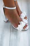 White Bridal Shoes High Heel Sandals with 3D Flowers