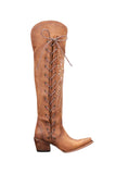 Brown Embroidered Lace Up Mid Calf Cowgirl Boots