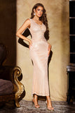 Sparkly Champagne Mermaid V Neck Long Prom Dress with Sequins