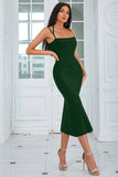 Dark Green Mermaid Spaghetti Straps Corset Long Prom Dress