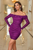 Sparkly Purple Off the Shoulder Tight Homecoming Dress with Beading