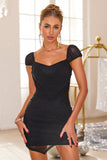 Black Bosycon V Neck Beaded Short Cocktail Dress