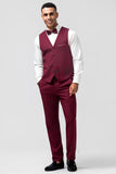 Men's Burgundy 3 Pieces Peak Lapel Wedding Prom Suits