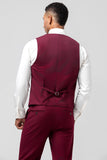 Men's Burgundy 3 Pieces Peak Lapel Wedding Prom Suits