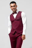 Men's Burgundy 3 Pieces Peak Lapel Wedding Prom Suits