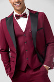 Men's Burgundy 3 Pieces Peak Lapel Wedding Prom Suits