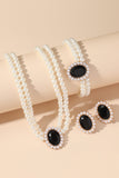 Black Choker Necklace & Elegant Pearl Stud Earrings 3pcs Jewelry Set For Women