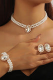 Black Choker Necklace & Elegant Pearl Stud Earrings 3pcs Jewelry Set For Women