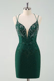 Glitter Dark Green Tight Homecoming Dresses with Lace Up Back