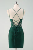 Glitter Dark Green Tight Homecoming Dresses with Lace Up Back