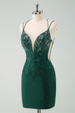 Glitter Dark Green Tight Homecoming Dresses with Lace Up Back