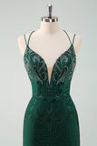 Glitter Dark Green Tight Homecoming Dresses with Lace Up Back